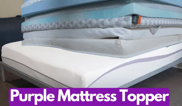 A stack of various mattress toppers on a Purple mattress, illustrating different options available for added comfort and support.