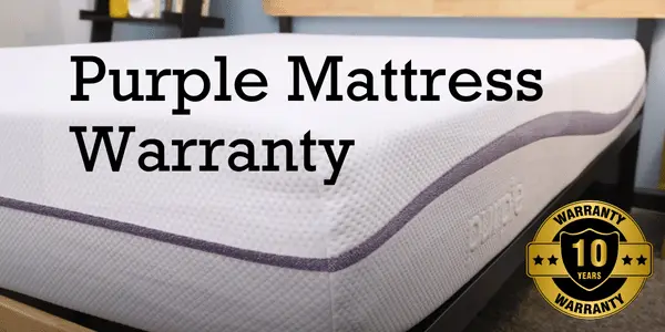 A Purple Mattress with a large "Warranty" seal.